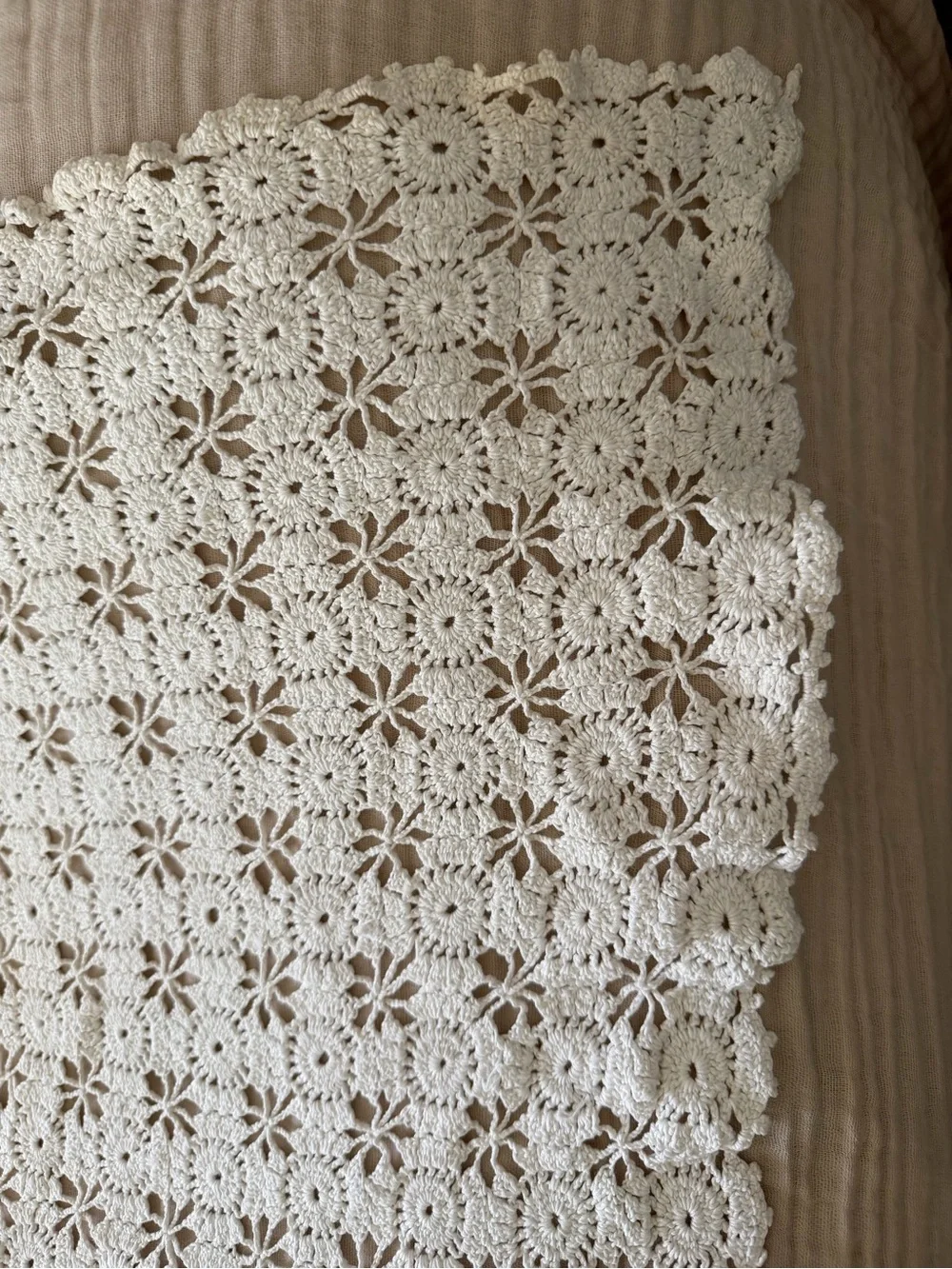 Vintage Handmade Crochet Lace Heavy Holiday Tablecloth 80”x60” Rectangle